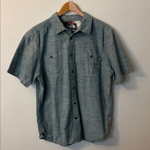 The North Face Shirt Men Short Sleeve Shirt Size Large Blue Heavy Cotton Casual